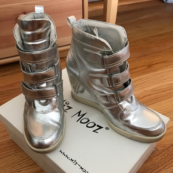 silver high heel sneakers
